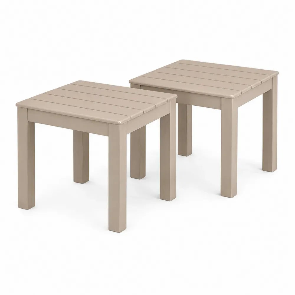 Gartentisch 2er Set quadratischer Beistelltisch Polypropylen Lamellenoptik Taupe je 55 x 55 x 45 cm