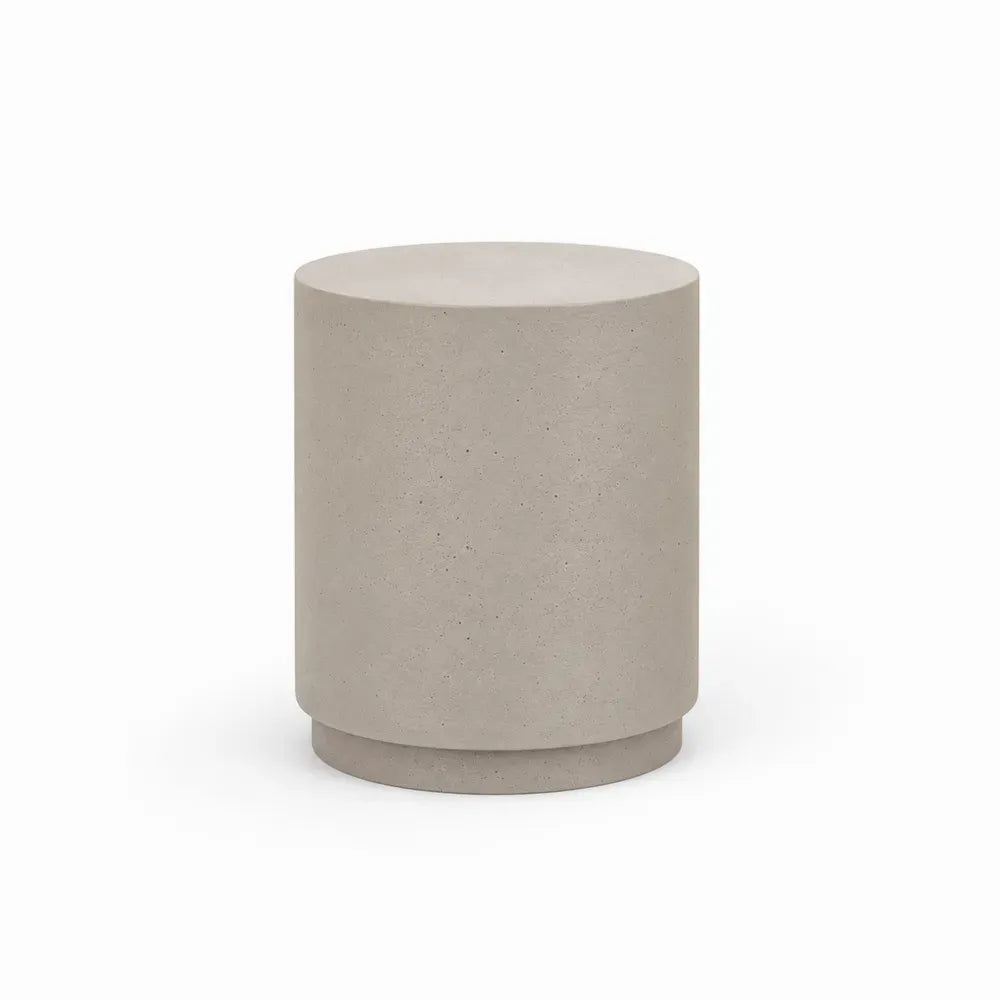 Zylindrischer Gartentisch Beistelltisch aus glasfaserverstärktem Zementverbund Beige Greige Ø 40 x 45 cm