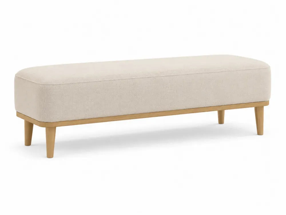 Schlafzimmerbank gepolstert 120 x 40 x 43 cm Polyestergewebe Kautschukbaum-Massivholz rechteckig Beige Naturfarben