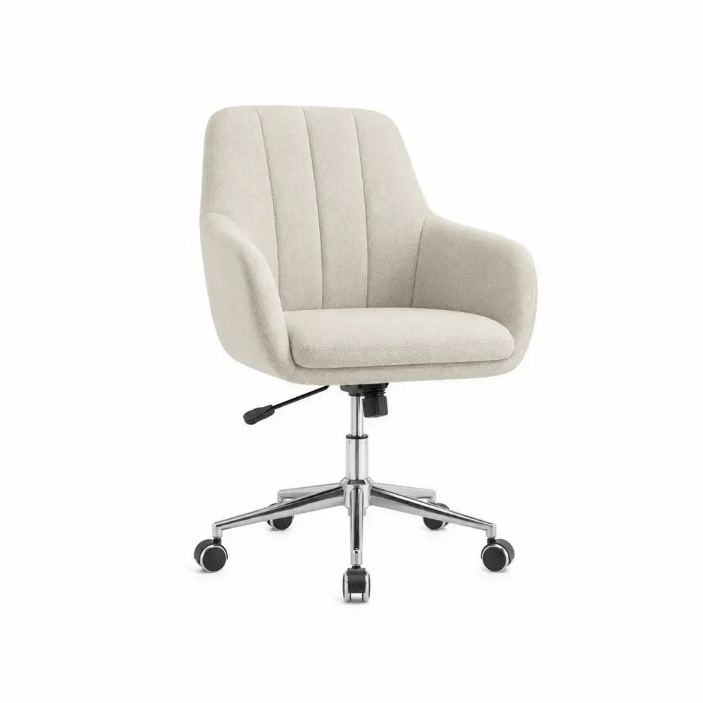 Bürostuhl mit Armlehnen und Rollen 60 x 61 x 83-93 cm Polyester-Bouclé verchromtes Metall Creme Silberfarben Schwarz