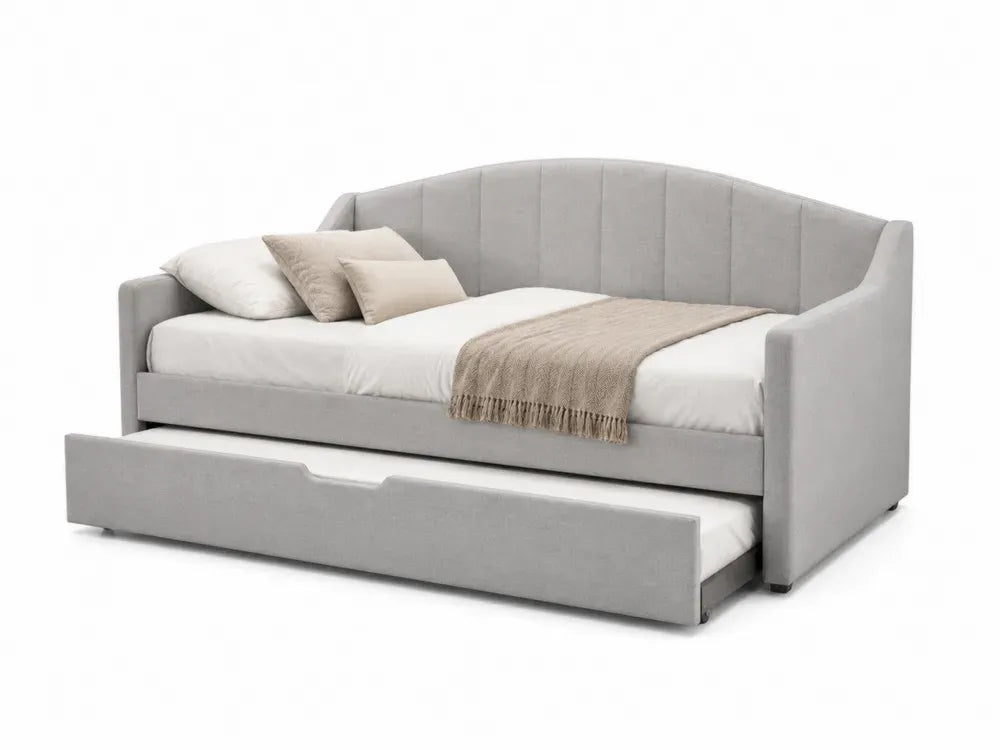 Tagesbett mit Ausziehbett und Lattenrost 211 x 99 x 93 cm Polyesterbezug Sperrholz MDF rechteckig Hellgrau Schwarz