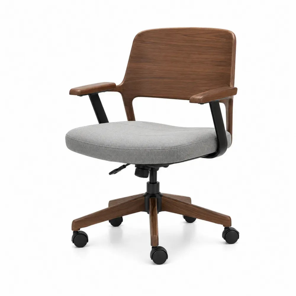 Bürostuhl mit Armlehnen und Rollen höhenverstellbar 62 x 62 x 82-92 cm Schichtholz Polyesterbezug Braun Grau Schwarz