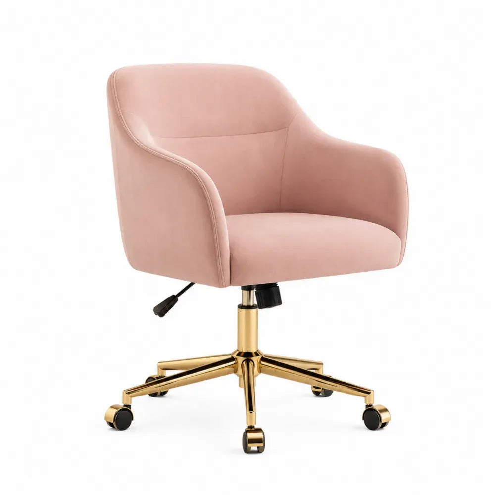 Bürostuhl mit Armlehnen 60 x 61 x 84 bis 94 cm Polyester Samt Polyurethanschaum Metallgestell gerundet Rosa Goldfarben Schwarz