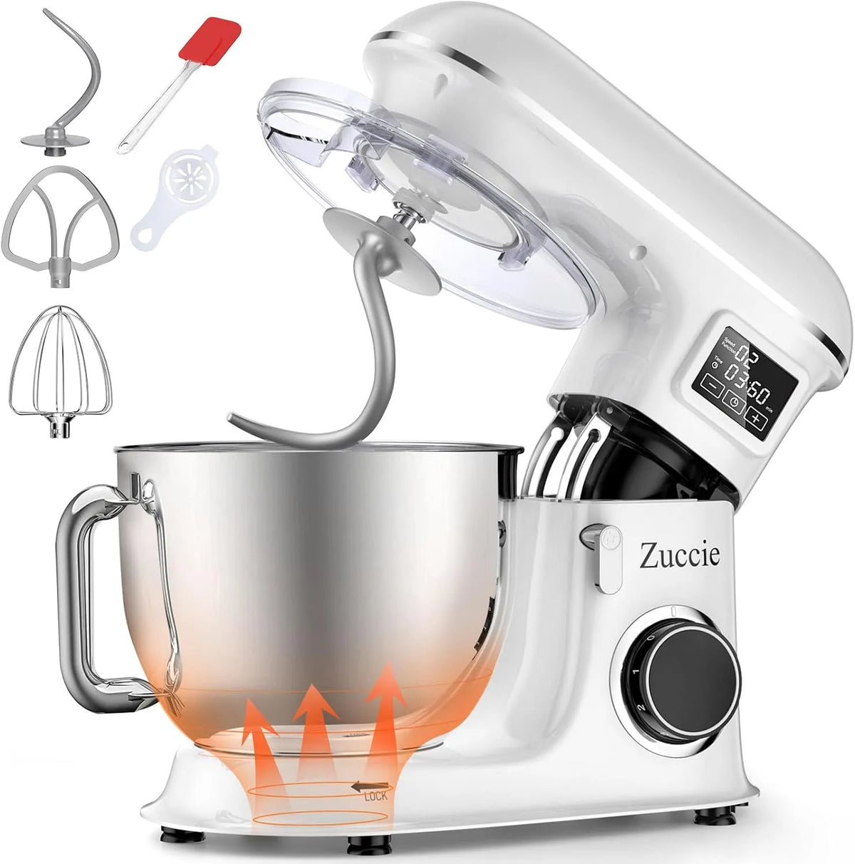 Küchenmaschine, Leistung 1500W 8L Knetmaschine 6 Geschwindigkeit Fermentationsfunktion+LCD knetmaschine, mit Rührbesen, Knethaken, Schlagbesen