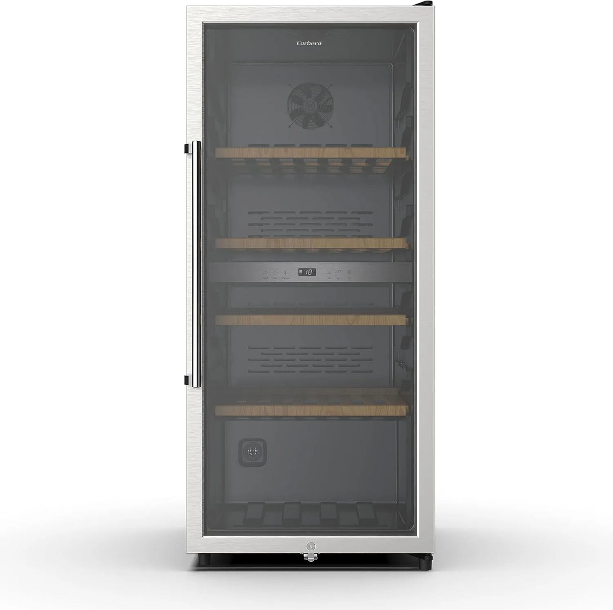 Ventilator CFKWC91SWDZ, Corberó Weinkühlschrank 200L, 45 dB, 91 Flaschen, 4 Holzböden, statisch mit, schwarze Glastür, Doppelzone, LED-Licht