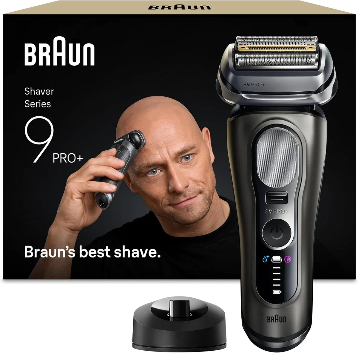 Braun Series 9 PRO+ Glatzen Rasierer Herren, 5+1 Ultradünne Klingen, Rasierapparat mit 60 Min. Akku, Kopfrasierer, Graphit