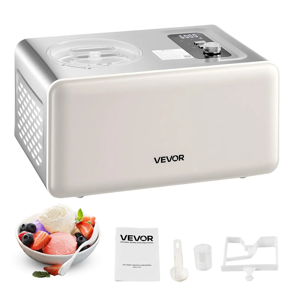 Vevor Eismaschine, automatische 2 QT mit eingebautem Kompressor, Leistung 150 W, Ice Cream Maker mit 3 Modi, kein Vorgefrieren