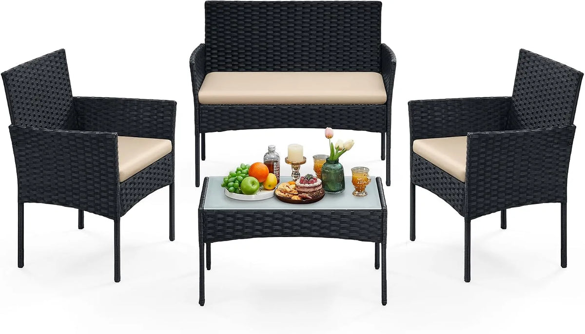 Modell GGF004B05 SONGMICS Balkonmöbel, aus PE-Polyrattan, Terrassenmöbel, für Terrasse, Garten, Gartenmöbel-Set, Lounge-Set, Outdoor