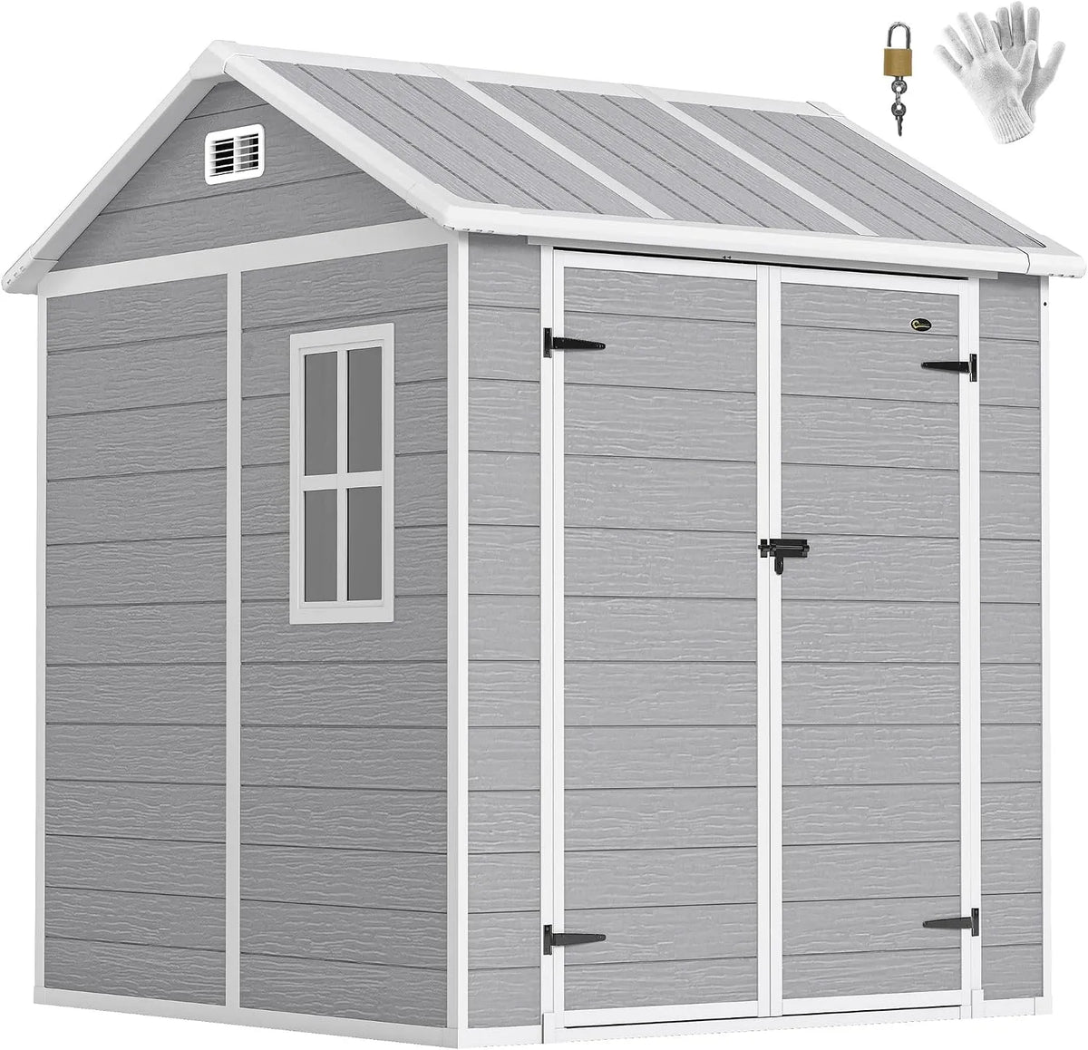 Outsunny Gerätehaus, 2,91m² 181 x 181 x 220 cm Geräteschuppen, mit Satteldach Boden Abschließbar Tür wetterfest Gartenhaus Kunststoff