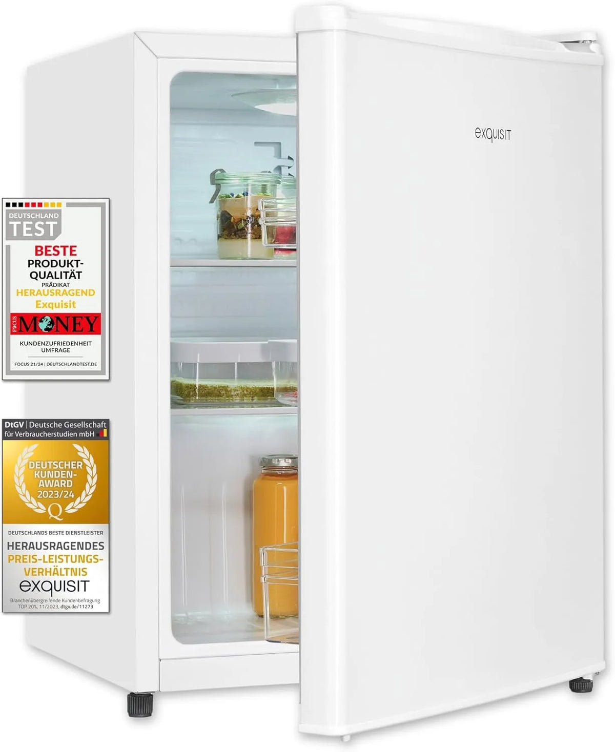 Exquisit Kühlschrank KB560-V-091E, Fassungsvermögen 50 l Nutzinhalt, 41 dB, 81 kWh, Mini, Energieeffizienzklasse E, Jahr, LED-Beleuchtung, weiss