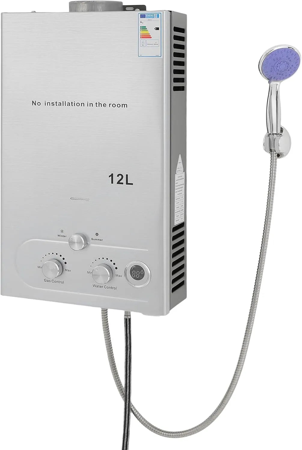 Warmwasserbereiter, 16–32kW, Fassungsvermögen 12L, Gasdurchlauferhitzer Sofortiger Gas, Durchlauferhitzer LPG Wandmontage, Camping und Outdoor
