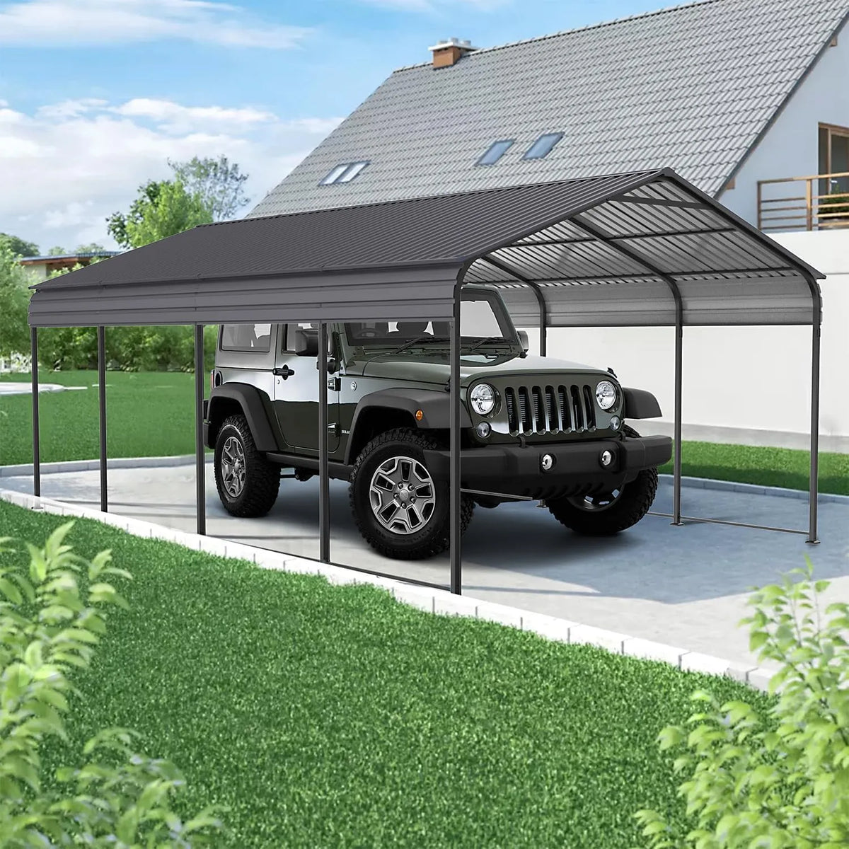 Carport Heavy Duty Metall, Stahldach, Allwetter Outdoor Storage, Outdoor Garage Car Shelter Shade mit Metallrahmen