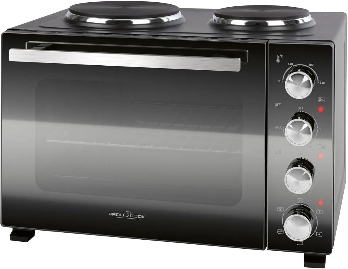 Backofen KK 1302, Fassungsvermögen 32L, ProfiCook Minibackofen mit Kochplatten und Drehspieß, Umluft, Oberhitze, Unterhitze, klein, PC