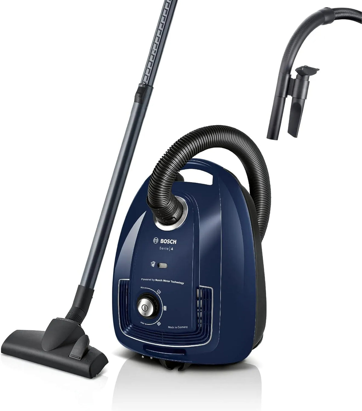Bosch Staubsauger BGD38BU2, Leistung 600 W, Hygiene-Filter, Polsterdüse, hohe Saugkraft, blau, mit Beutel Serie 4, nachhaltig, 10 Jahre Motor
