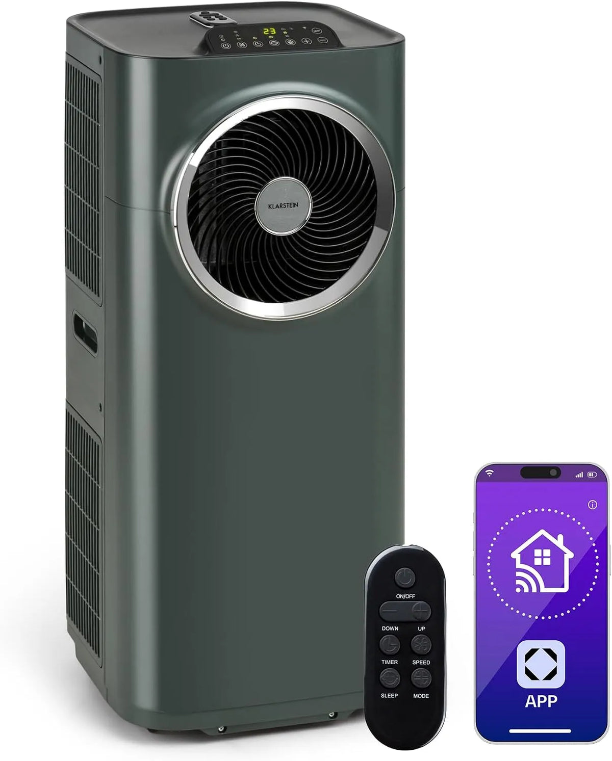Klarstein Ventilator 10K, 23 l/h Entfeuchtung, 29-49 m², App & Alexa Steuerung, inklusive. Fensterkit, 10000 BTU, Kraftwerk Smart Mobiles Klimagerät