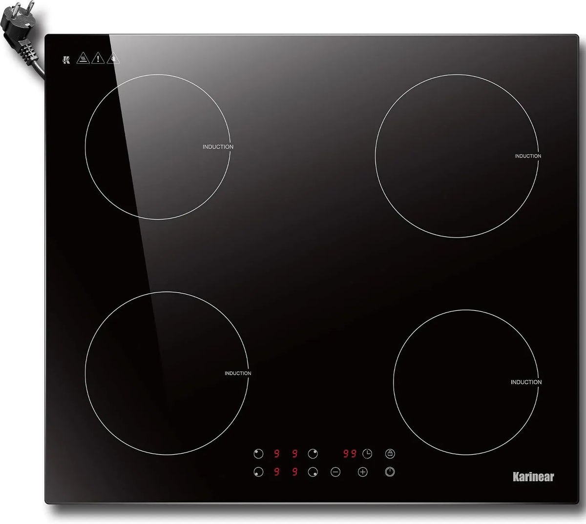 Induktionskochfeld 220-240V Karinear, 60 cm 4 Platten, 3500W 9 Leistungsstufe, Einbau Kochfeld Induktion mit Stecker, Timer, Kindersicherung
