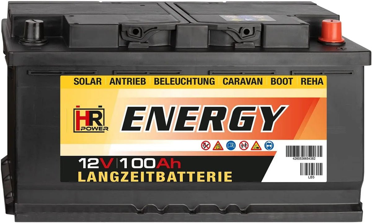 100Ah Versorgungsbatterie HR-ENERGY Solarbatterie, High-Performance Langzeitbatterie für Solar, Caravan, Boot, Hobby & Freizeit