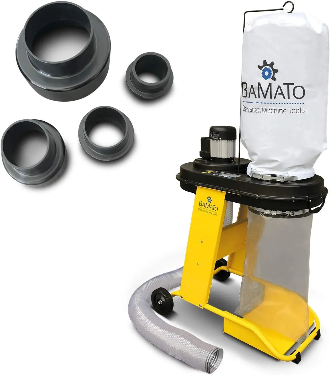 Absauganlage AB-550 BAMATO, Spannung 230 V Elektromotor, 2,30m langer und flexibler Absaugschlauch, 1150 m³/h Absaugleistung, inklusive. Adapter Set