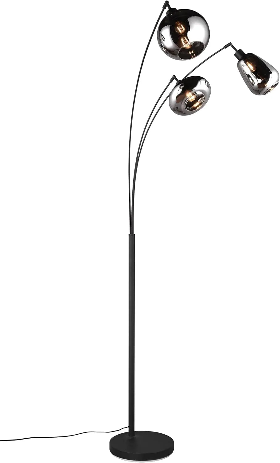 Modell E14 Ludmila Stehlampe, Breite: 71 cm, exkl. 3 x, Max: 40W, Höhe: 200 cm, Schirm aus Glas, Fußschalter, Metall in Schwarz matt
