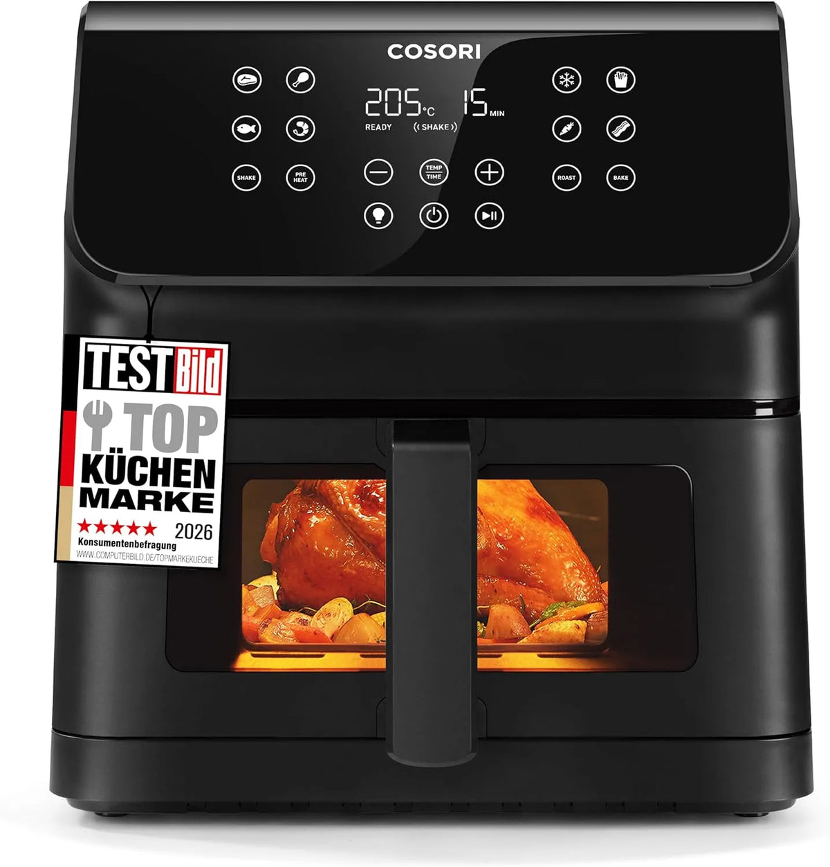 Heißluftfritteuse COSORI Airfryer, Fassungsvermögen 6,2L mit Sichtfenster und Shake Reminder, 12-in-1 Heissluftfritteuse, 50 Rezepte