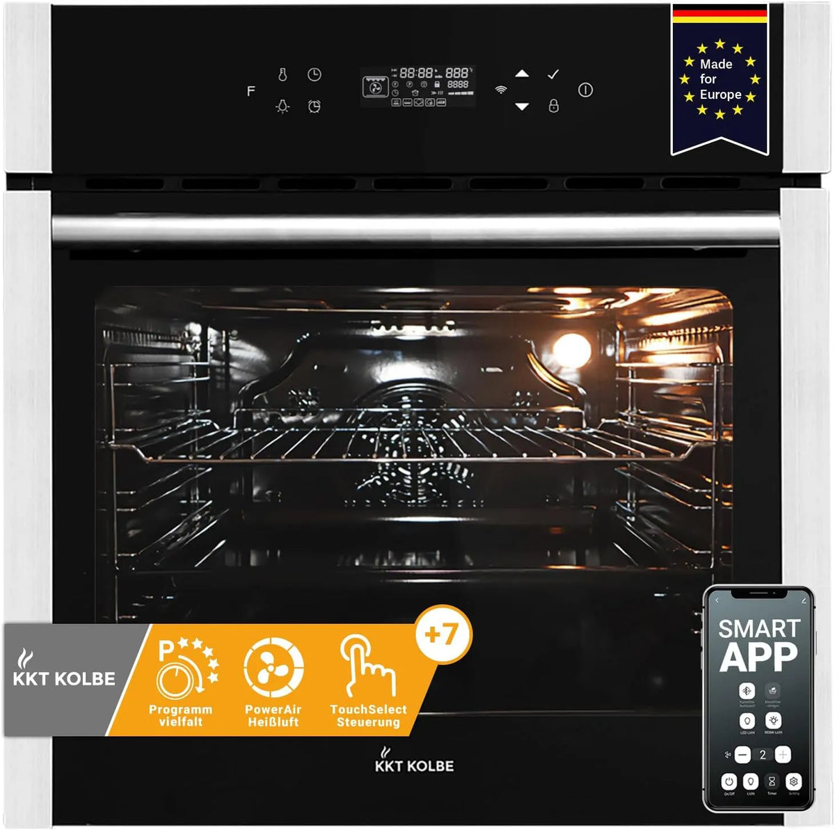 Grill EB8313HC, Einbaubackofen 60 cm, Fassungsvermögen 70L, Leistung 2,8kW, KKT KOLBE, Smart WiFi App, Pizzafunktion, Teleskopauszug, Umluft