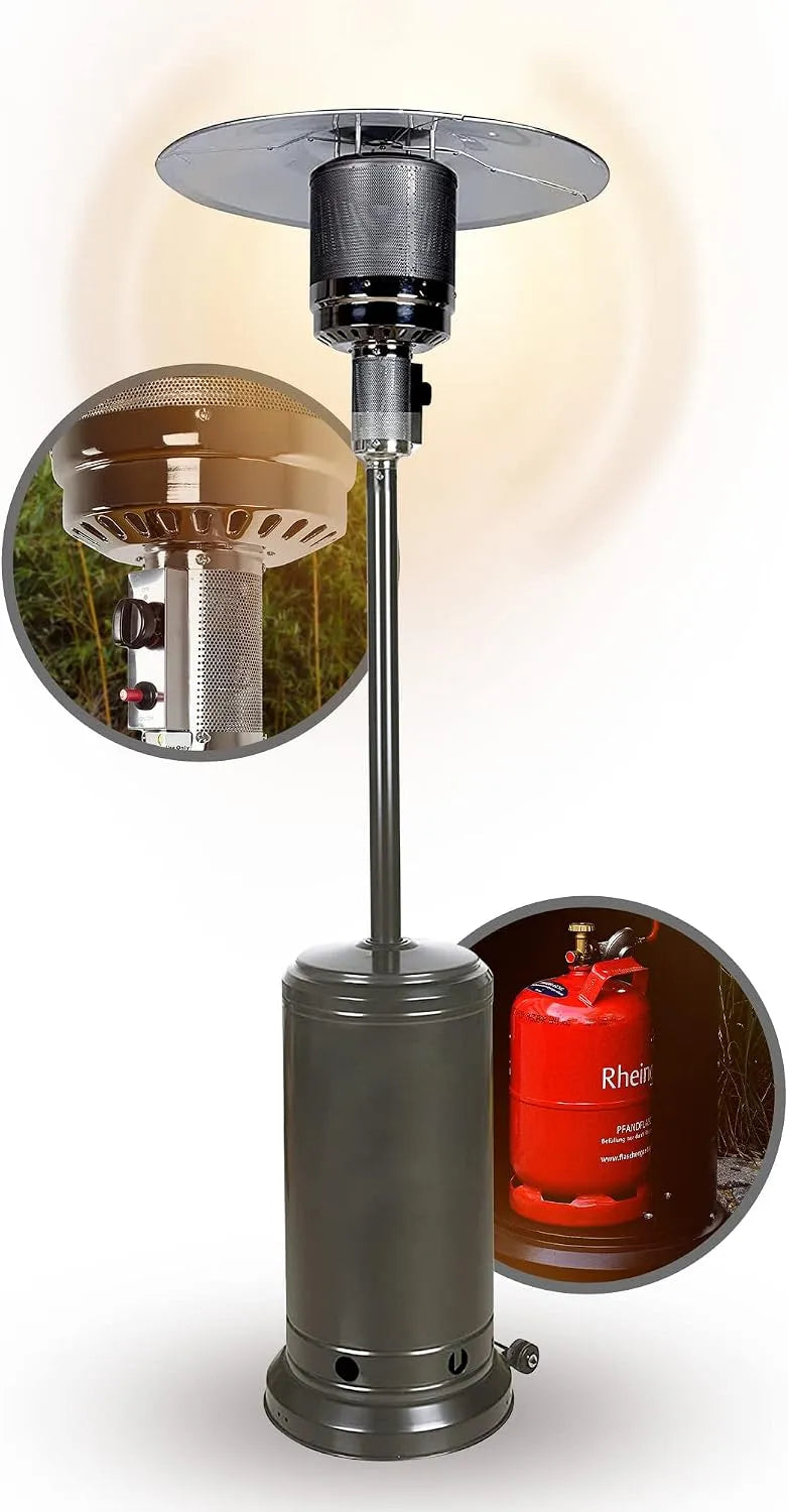 APANA Gas Heizpilz Bellamente ONE, Terrassenheizer mit Abschaltautomatik, Umkippsicherung, Gasheizstrahler für außen, Anthrazit, Outdoor Heizstrahler
