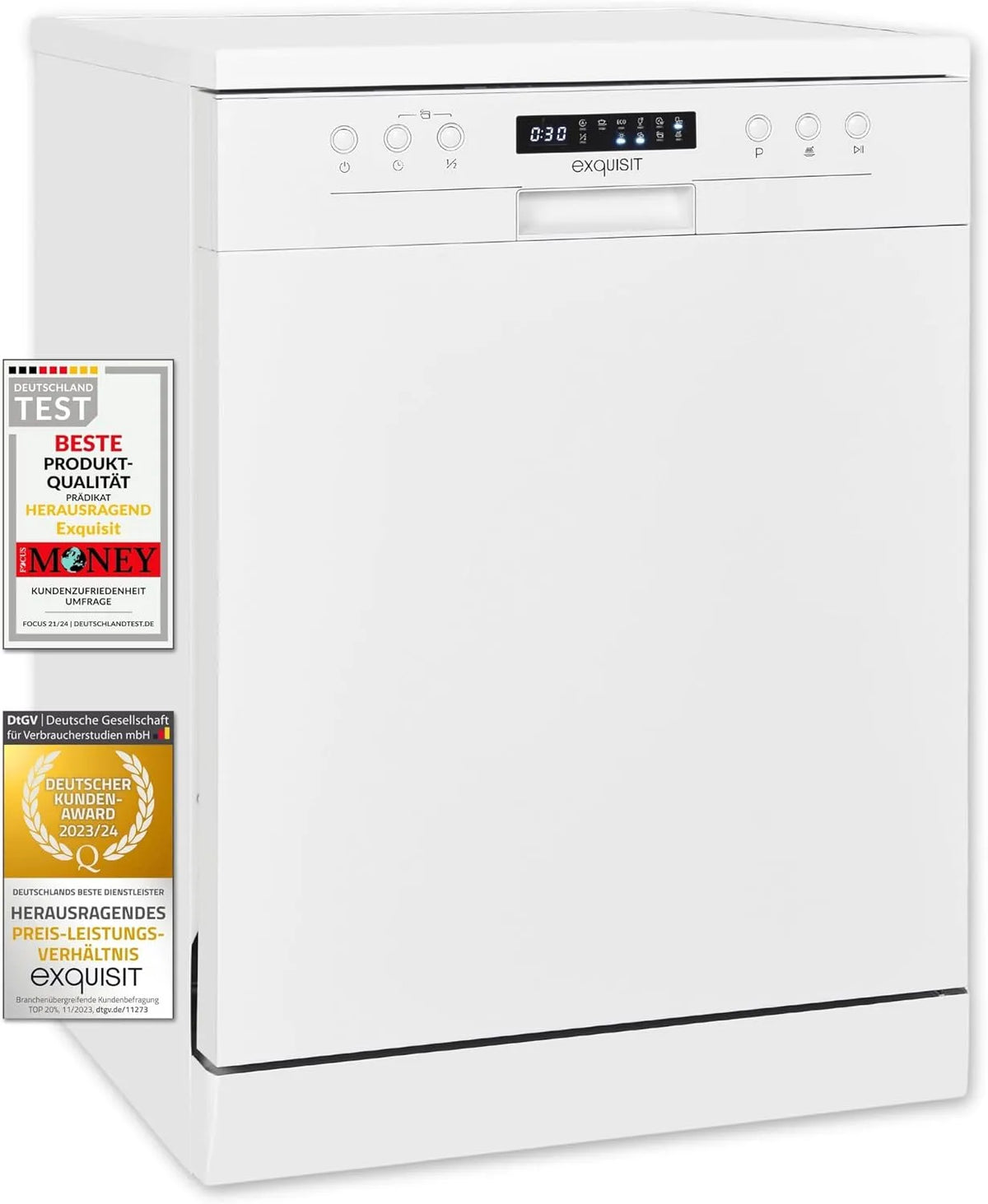 Exquisit Geschirrspüler GSP9414-030D, weiss, Spülmaschine 60 cm in freistehender Ausführung und unterbaufähig, 14 Maßgedecke, Weiß, Standgerät