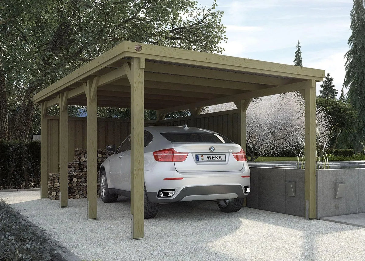 Einzelcarport 617 Gr. 2, ohne Dachplatten Weka Flachdach