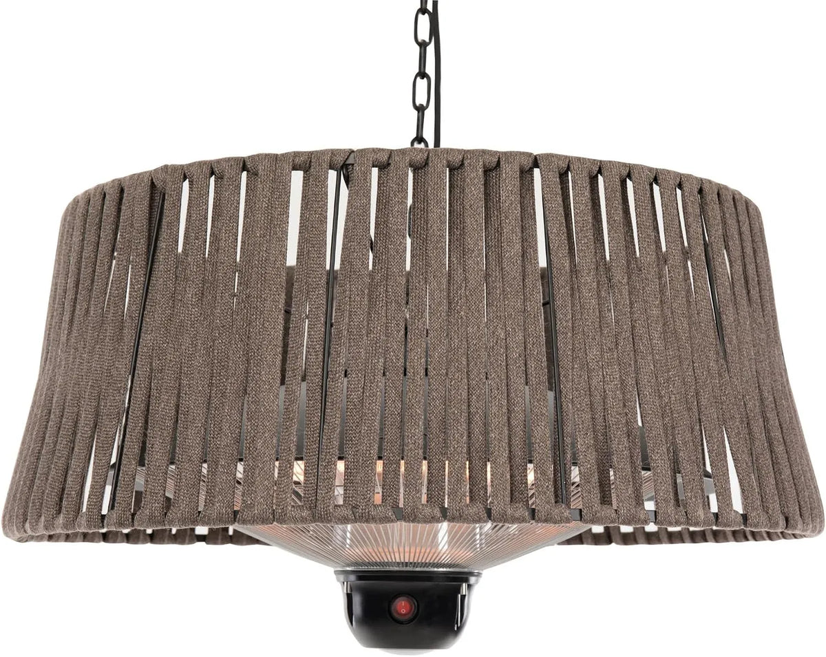 Braun, mit OLEFIN-Schirm und LED-Lampe Deckenmontage 1800 W, Terrassenheizer außen 3 Heizstufen, SUNRED Infrarot-Hängeheizstrahler Terasse