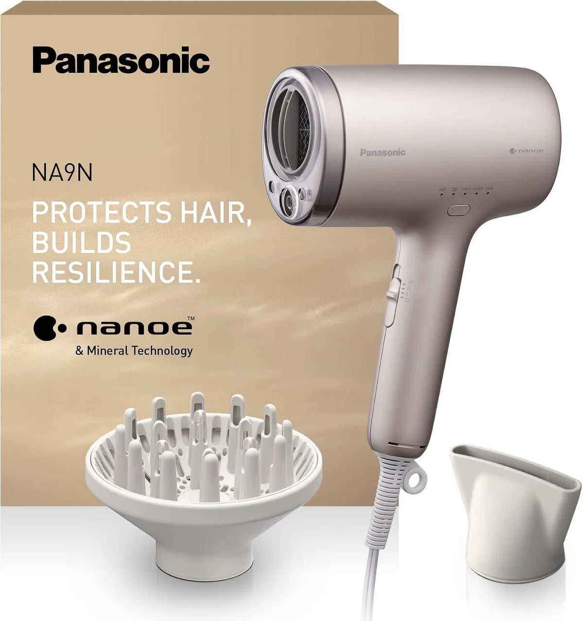 Panasonic Modell, Leistung 1600 W EH-NA9N-E825, nanoe & Mineral-Ionen-Haartrockner, Schnelltrocknen, Kopf-und Gesichtshautmodi, Greige
