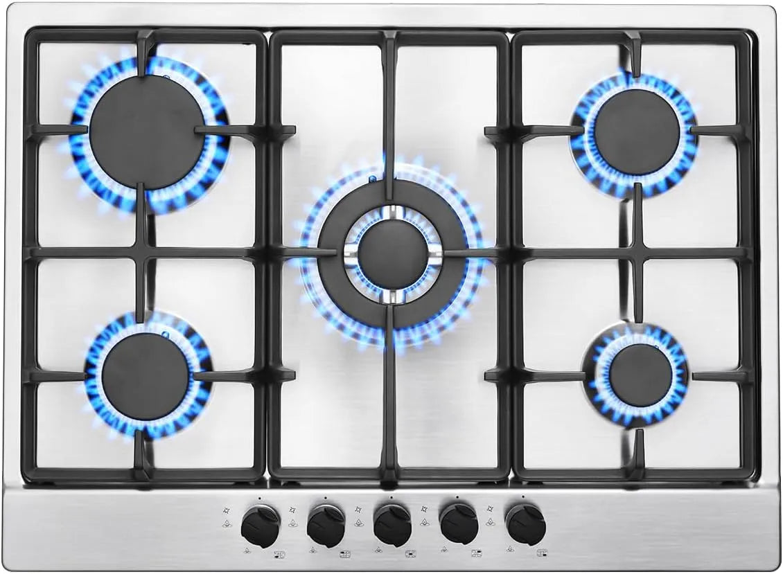 Kochfeld 220-240V, SNDOAS Gaskochfeld 5 Flammig, 68cm Einbau oder in freistehender Ausführung Gaskochfeld, Leistung 10460W, Erdgas und Propangas