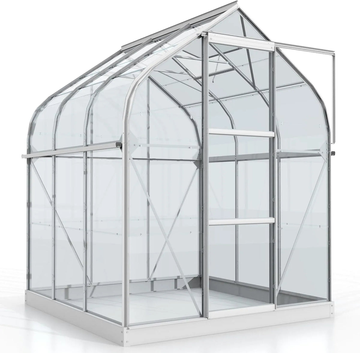 Gewächshaus 3800 Vitavia, 3 mm ESG, 3,8 m², Orion ', Aluminium eloxiert, Runddach-Design, Doppelschiebetür & Dachfenster, Elegant & wetterfest