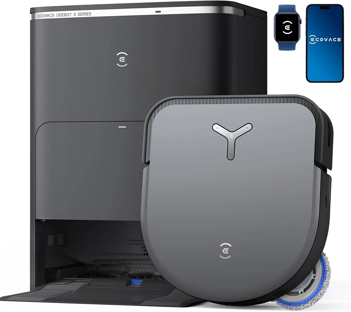 Ecovacs Saugroboter, 12,800Pa Saugkraft, ZeroTangle Technologie, Auto Anheben des Mopps, DEEBOT X5 Omni mit Wischfunktion, TruEdge Edge Mopping