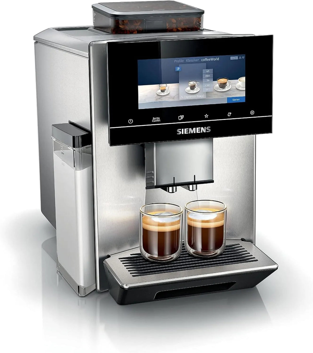 Siemens Kaffeevollautomat EQ900 TQ905D03, großes farbiges TFT-Display, super leise, Doppeltassenfunktion, Edelstahl, 36 Heiß- und Kaltgetränke