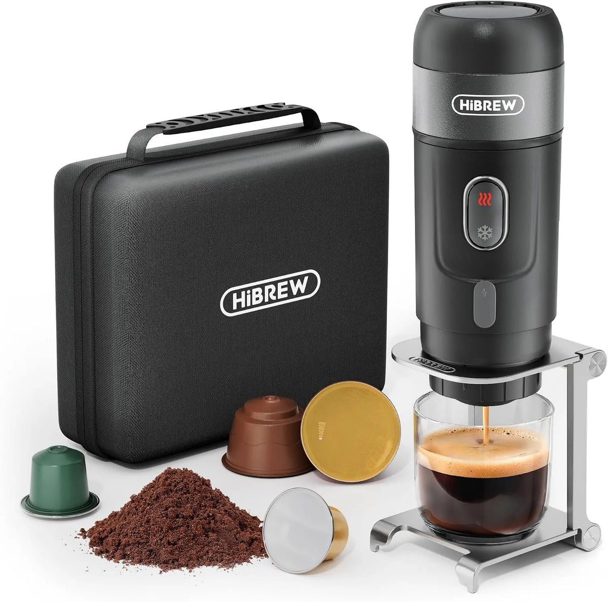 Kaffeemaschine H4A HIBREW - Mini, DG-Kapseln und gemahlenem Kaffee, verbessertes Metallgestell, Mini für Espresso 3 in 1 12 V