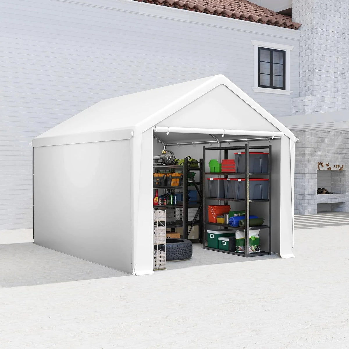 Carport Aufun, Wasserdichtes Lagerzelt mit PE-Dach, UV-beständig Winterfest Unterstand für Auto, LKW, Weiß, Zeltgarage 3x4m, SUV, Boot