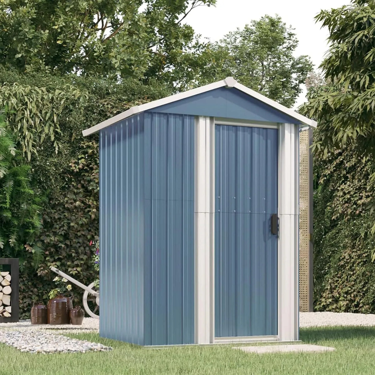 Geräteschuppen, Gartenhaus, Farbe Grau 126x97,5x177 cm Verzinkter Stahl, Fahrradunterstand, Gartenhütte, Gartenhäuser, Lagerschuppen