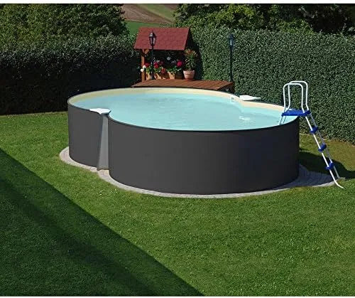 Pool, achtform 540 x 350 x 120 cm, Stahl 0,4 mm anthrazit Folie 0,4 mm blau, 5-teilig, Stahlwandpool Set