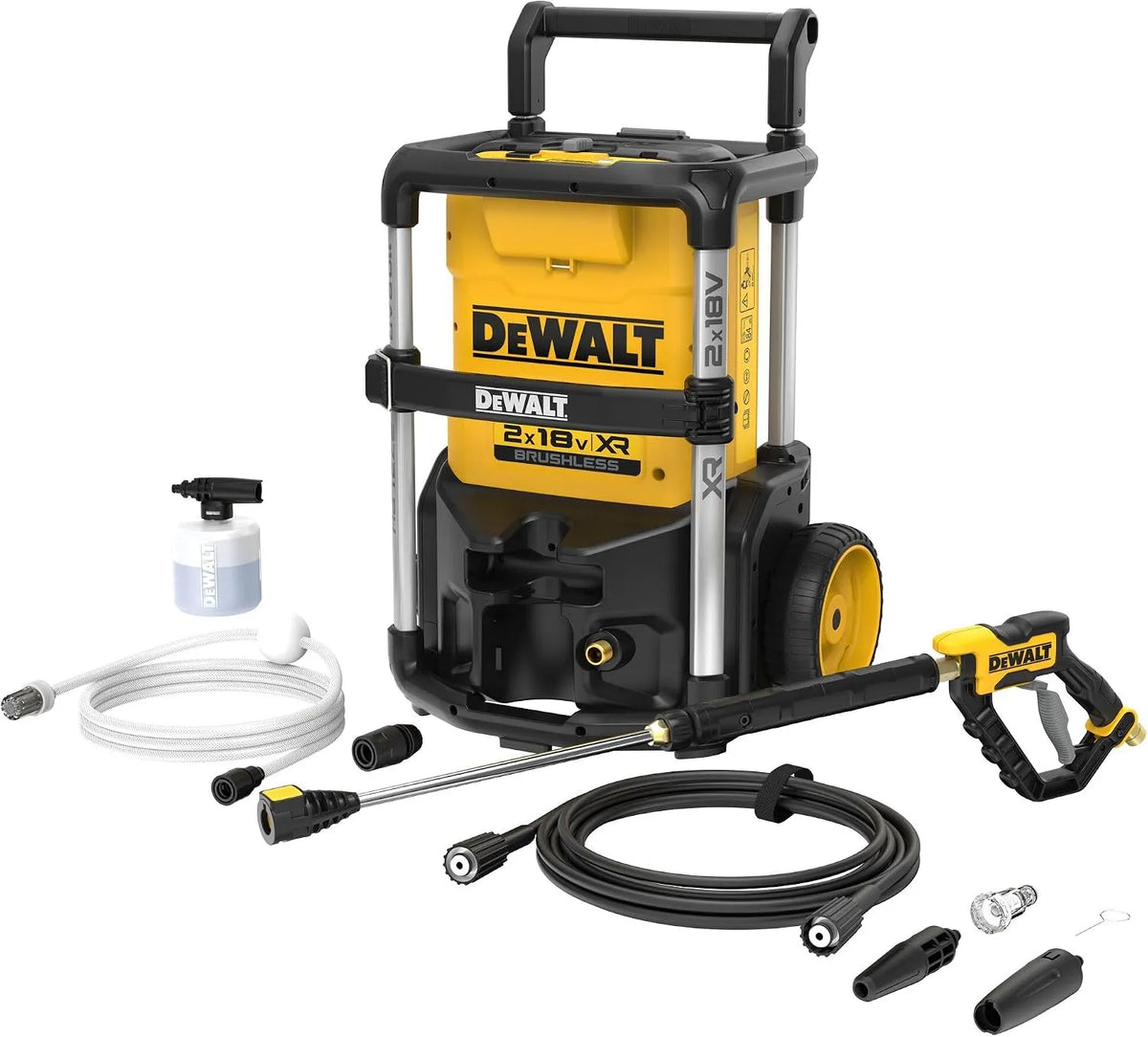 DeWalt Hochdruckreiniger DCMPW1600N, 2X 18 Volt Akku, 3 Druckeinstellungen, bürstenloser Motor, Ansaugfunktion, „Rollkoffer' Design m. Teleskopgriff