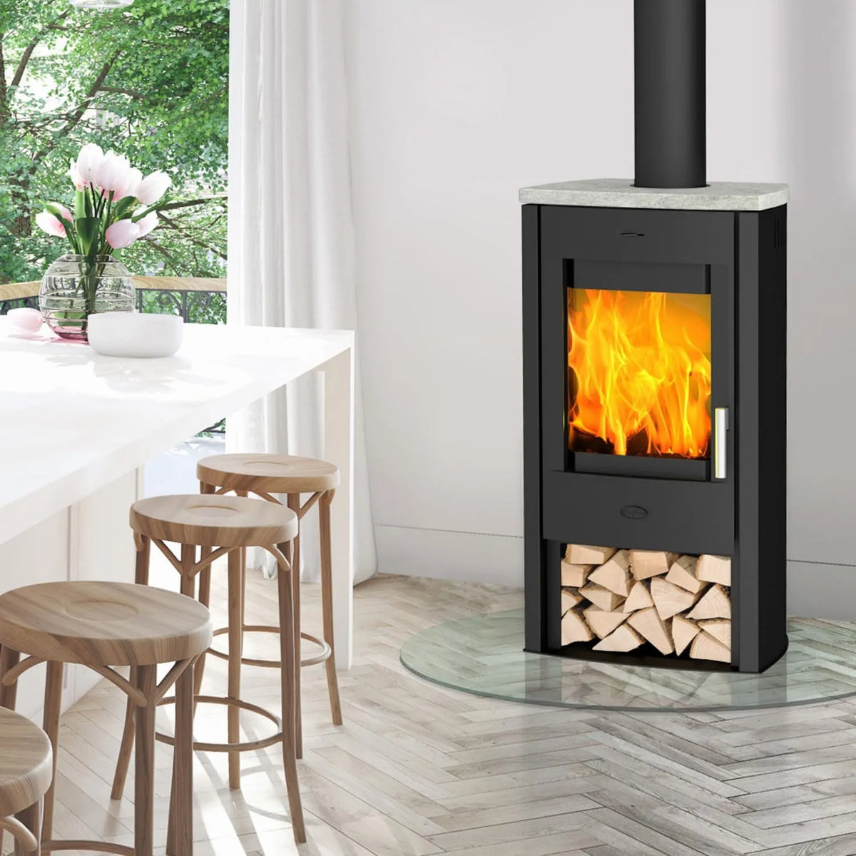 Kaminofen K5732 Fireplace Tuvalu, Topplatte Speckstein, Fireplace Tuvalu Stahl in Schwarz