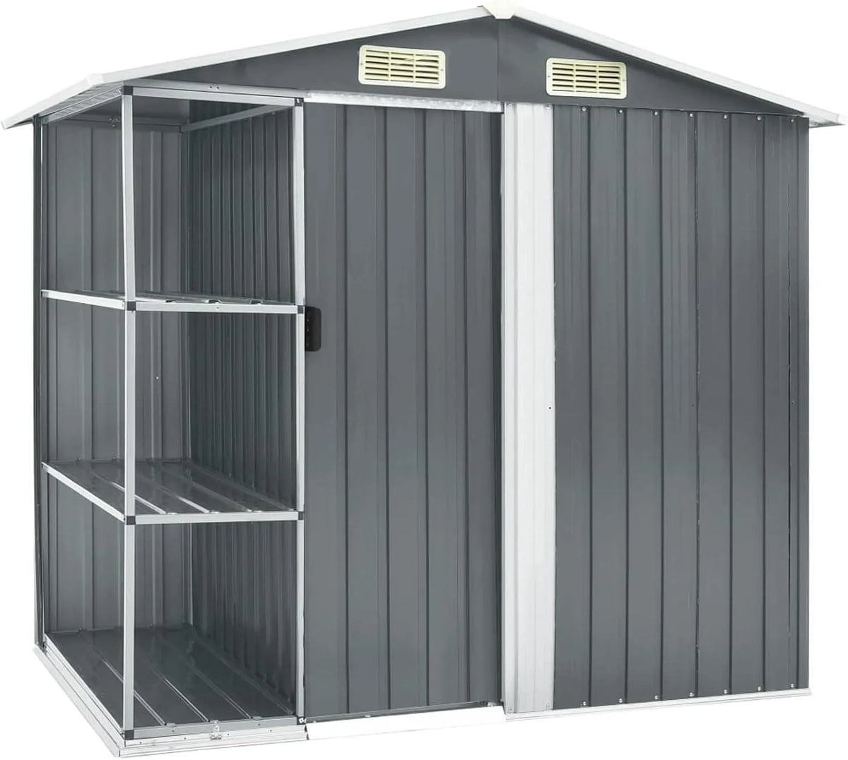Gartenhaus, mit Regal Farbe Grau 205x130x183 cm Eisen Wetterfest Gerätehaus Werkzeugschuppen Fahrradgarage