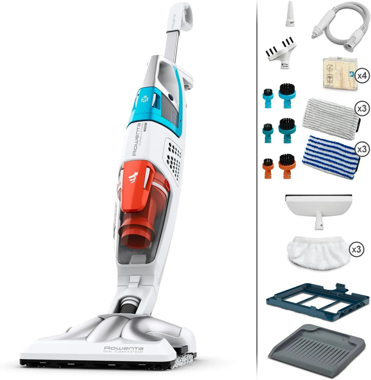 Rowenta Staubsauger RY8544, 1700 Watt, nur 30 Sekunden Aufheizzeit, Clean & Steam Multi Dampfstaubsauger, gleichzeitig saugen und wischen, Weiß