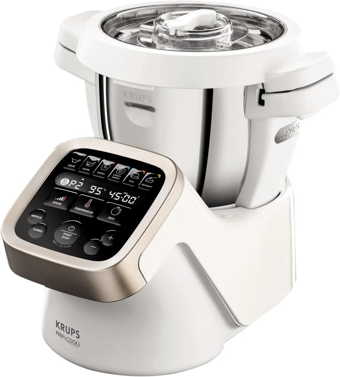 Krups Küchenmaschine HP5031, 1550 Watt, bis zu 12.000 U, Prep&Cook Multifunktions, min, mit Kochfunktion, Weiß, Edelstahl