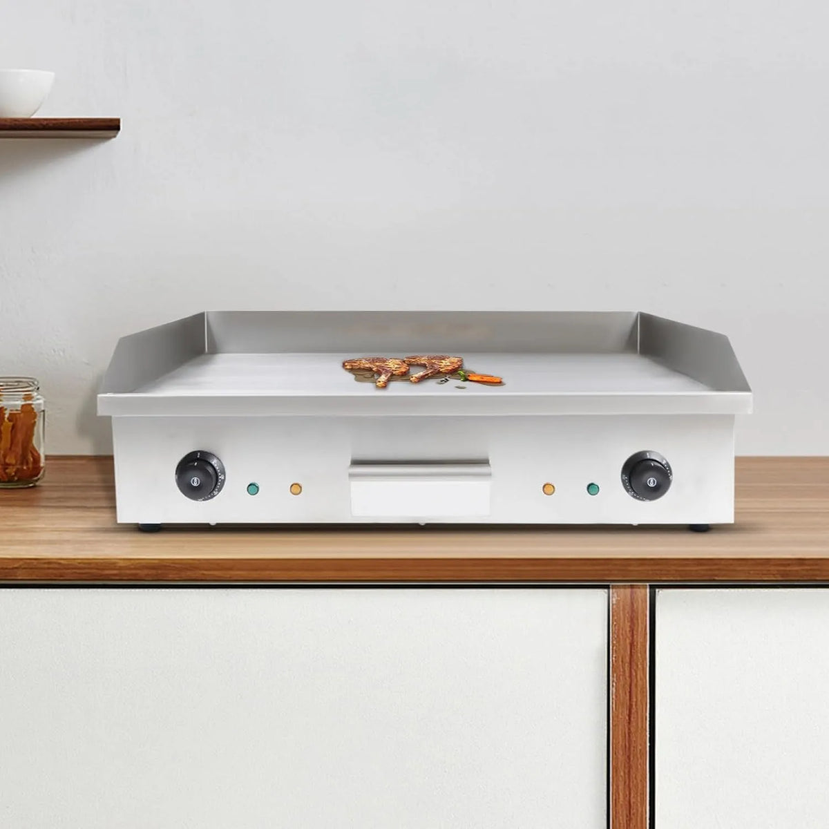 Grill, 50-300°C Temperaturbereich, Maße 73x40cm, Silber, Leistung 4400W Grillplatte Elektrisch Countertop Griddle Kommerzielle Glatt Bratplatte