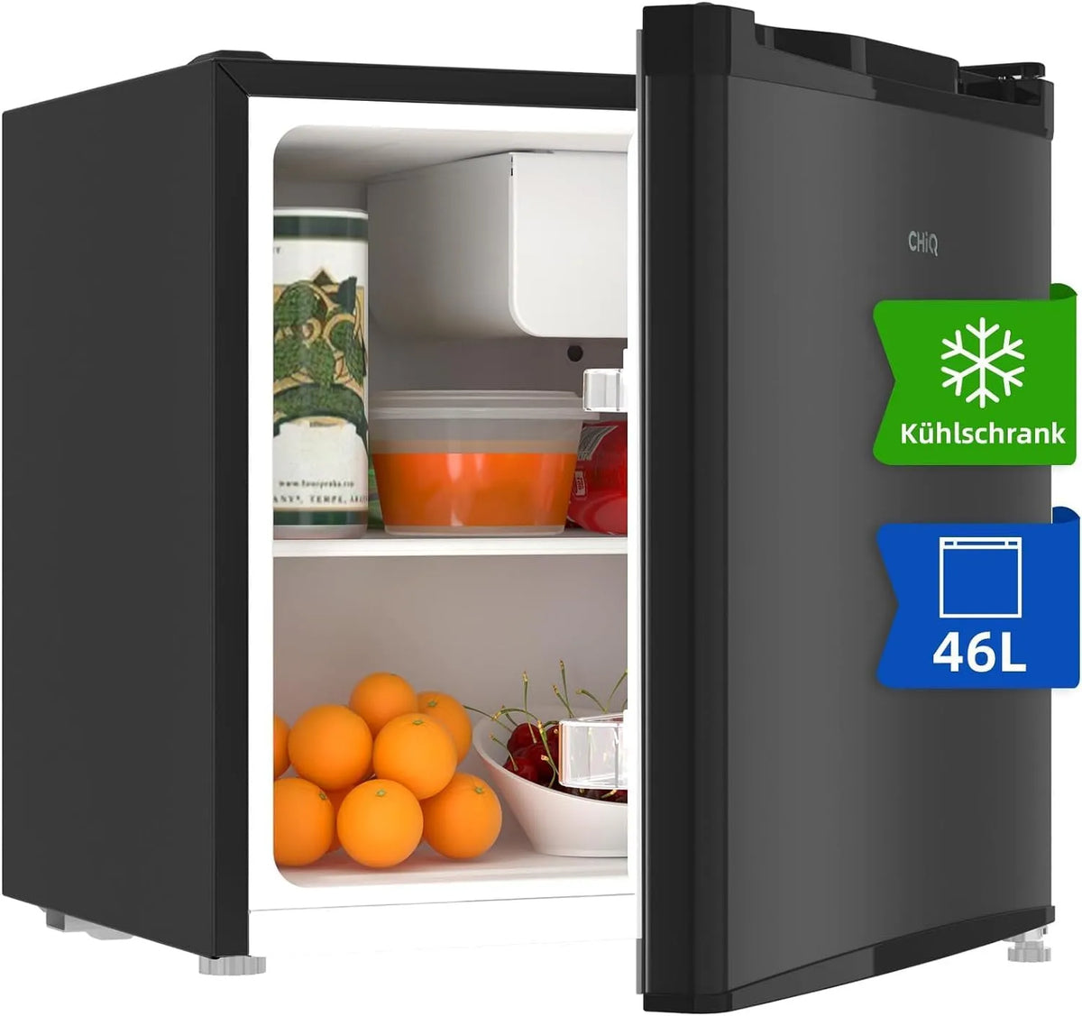 Kühlschrank CHIQ Mini Bar, Fassungsvermögen 46 L, 80 kWh, Sehr Leise 39dB, Temperaturregelung, Jahr, Büro, Camping, Schlafzimmer