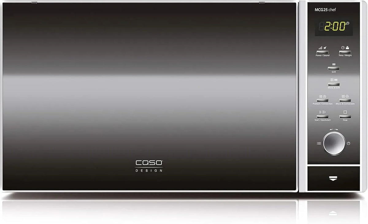 Caso Mikrowelle MCG25, Backofen-Funktion bis 200°C, Fassungsvermögen 25 L, chef 3-in-1 mit Grill und Heißluft 1950W, Drehteller Ø 27cm