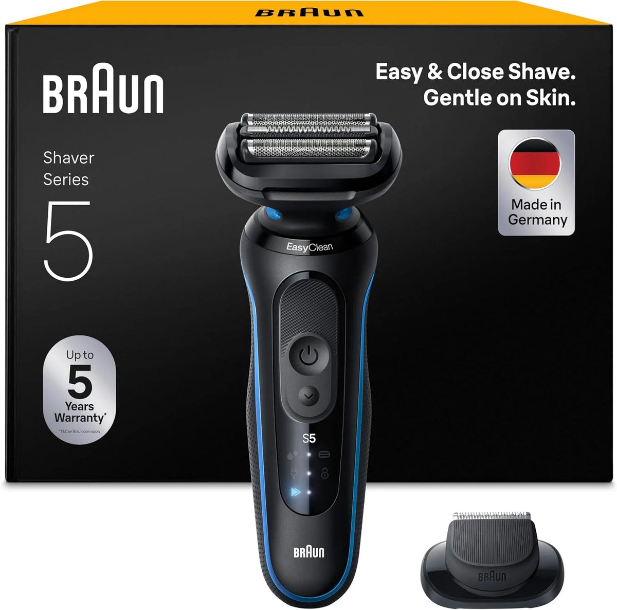 Braun Modell 52-B1200si, 50 Min. Akku, Rasierapparat, Kabelloser Nass- und Trockenrasierer, Made in Germany, Series 5 Rasierer Herren Elektrisch, Blau