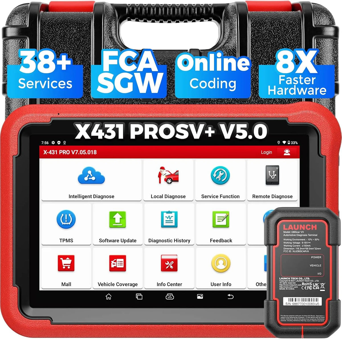 Modell PROS Diagnosegerät 2024 Aktualisierung X431 V5.0 OBD2 LAUNCH, mit 37+ Sonderfunktionen, ECU Codierung, Personalisierung, IMMO-Service