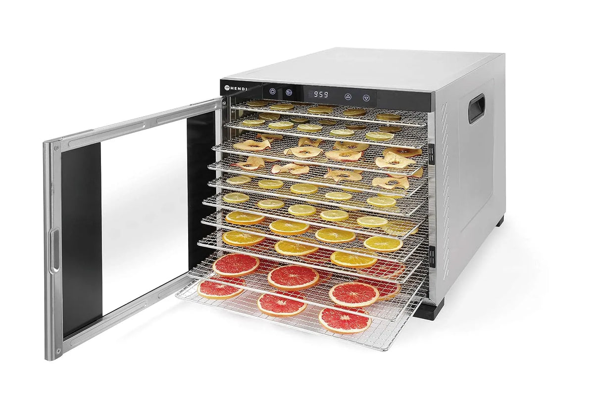 Hendi Modell 430x535x, mit 10 Gittern, Temperatur einstellbar von 35°C bis 75°C, Spannung 230V, Leistung 1000W, 416mm, Dörrautomat, Gemüse und Fleisch