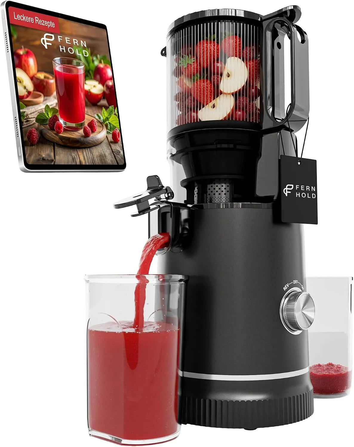 Entsafter, Juicer Machine mit 2 Gläsern, 130 mm XXL Einfüllschacht, Fassungsvermögen 1,8 L Füllvolumen, 3-fach Edelstahl-Filter, Leistung 250W